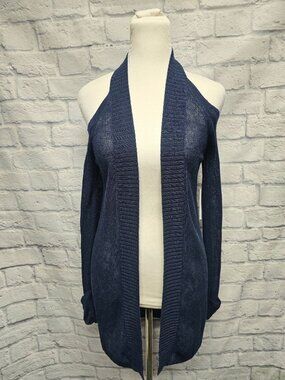 NWT Chelsea 28 S Navy Blue Cold Shoulder Open Front Knit Cuffed Sweater Cardigan